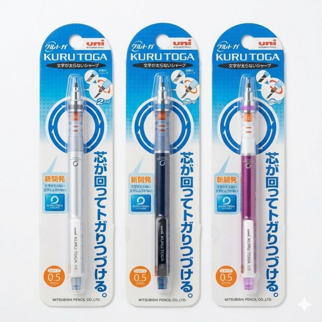 Uni Kuru Toga Standard Mechanical Pencil 0.5 mm – Rotating Lead Engine (Assorted Colours)