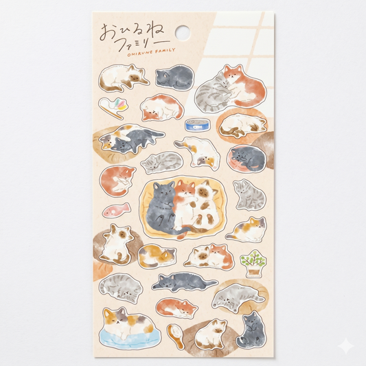 Japanese Kawaii Cat Sticker Sheet – Cute Animal Flake Stickers for Journaling & Scrapbooking