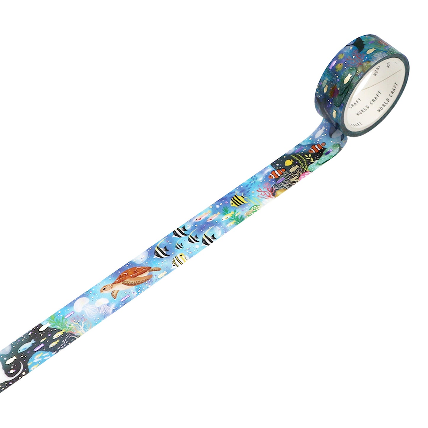 World Craft Kirakira Masking Tape – Ocean & Sea Life (Gold & Amethyst Foil)