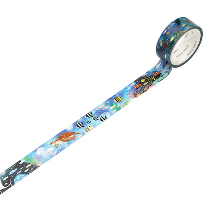 World Craft Kirakira Masking Tape – Ocean & Sea Life (Gold & Amethyst Foil)