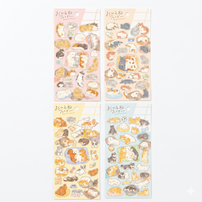 Japanese Kawaii Cat Sticker Sheet – Cute Animal Flake Stickers for Journaling & Scrapbooking