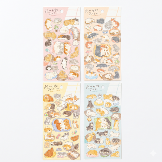 Japanese Kawaii Cat Sticker Sheet – Cute Animal Flake Stickers for Journaling & Scrapbooking