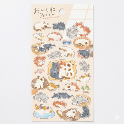 Japanese Kawaii Cat Sticker Sheet – Cute Animal Flake Stickers for Journaling & Scrapbooking