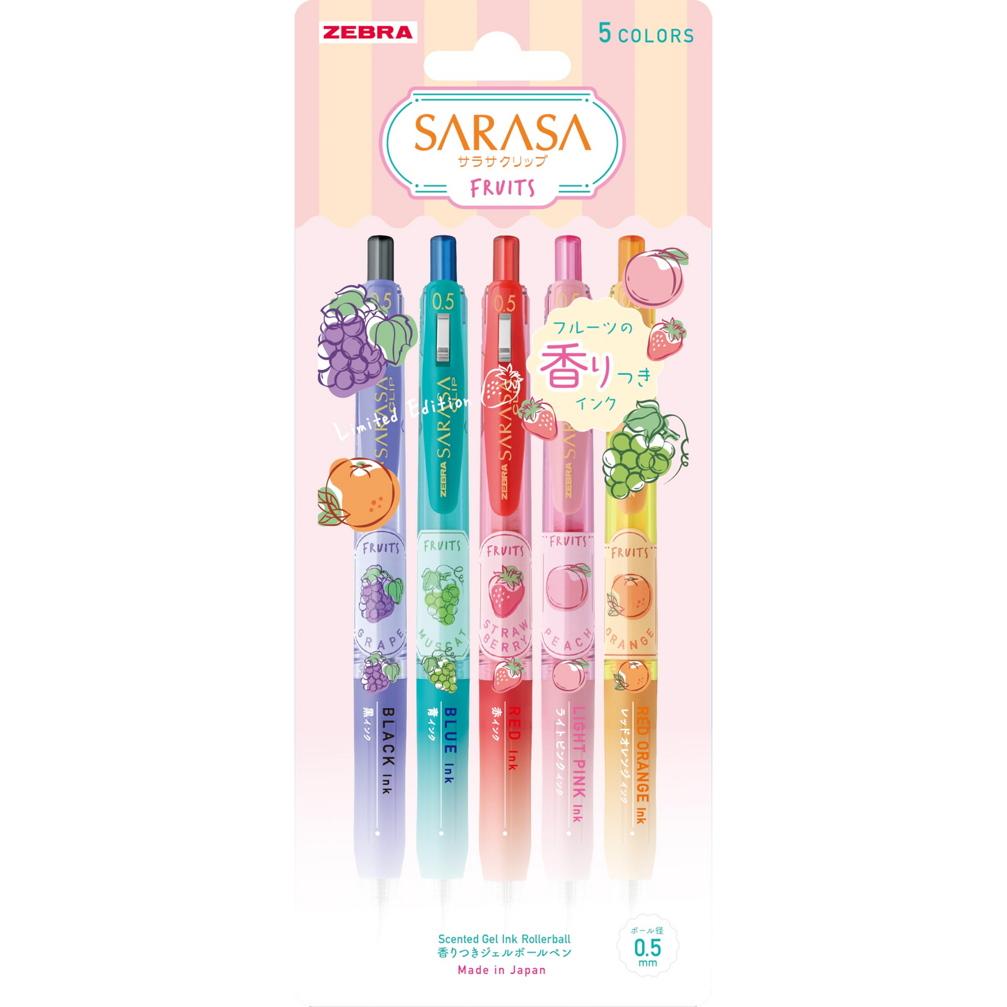 Zebra Sarasa Clip 0.5mm Scented Gel Pen Set — Fruits Limited Edition (5-Colour Set)